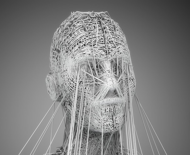Render 3D figura humana hecha con líneas