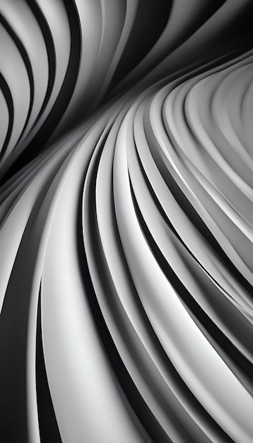 Render 3D de fondo abstracto con líneas onduladas en blanco y negro