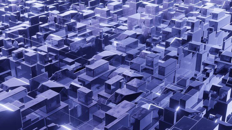 Foto render 3d, fondo de ciencia ficción de cubos.