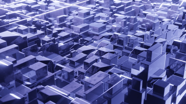 Foto render 3d, fondo de ciencia ficción de cubos.