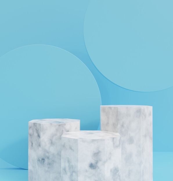 Foto render 3d, el fondo de fondo de lujo de podio de mármol azul, blanco para cosmética u otro producto.