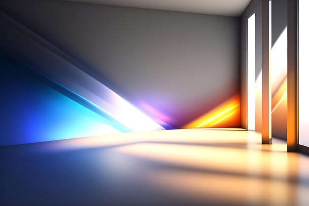 Render 3D de un fondo Luz abstracta reflejándose en prismas en una pared blanca