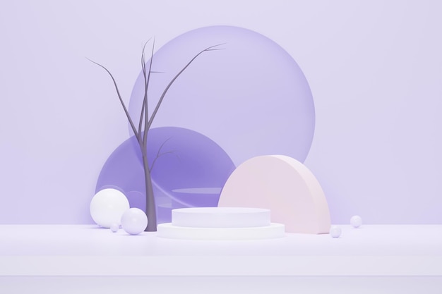 Render 3d Fondo mínimo Pastel Purple con soporte de podio Plataforma de escenario púrpura para presentación de productos cosméticos y publicidad Escena de estudio con pedestal de escaparate en diseño limpio