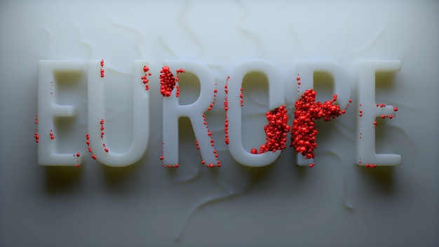 Render 3D de fondo orgánico con título de texto. Tema de infección. Palabra de Europa.