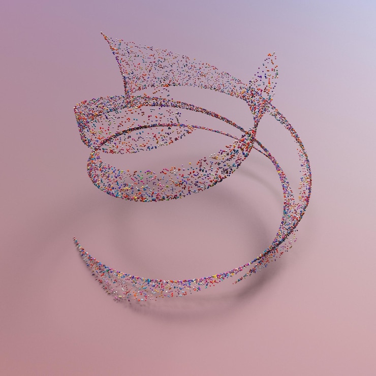 Foto render 3d, fondo de partículas con colorido