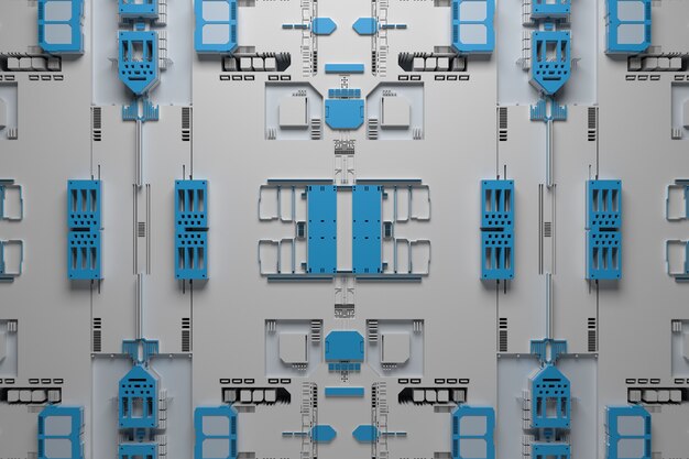 Foto render 3d de fondo de tecnología con estructura compleja y detalles.