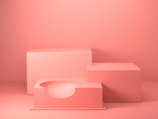 Render 3D de forma geométrica de color rosa abstracto, maqueta minimalista moderna para exhibición o exhibición de podio