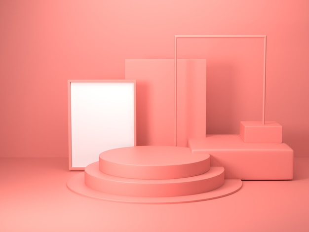 Render 3D de forma geométrica de color rosa abstracto, maqueta minimalista moderna para exhibición o exhibición de podio