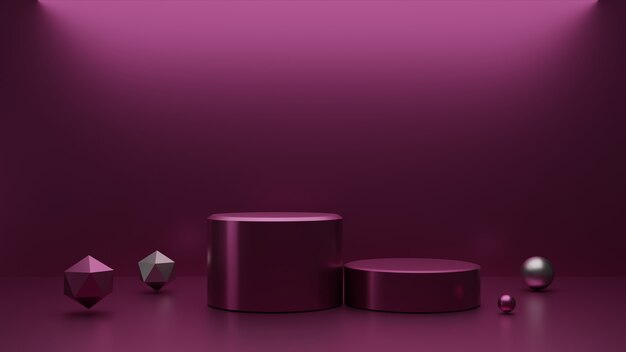 Render 3d de forma metálica rosa para presentación del producto