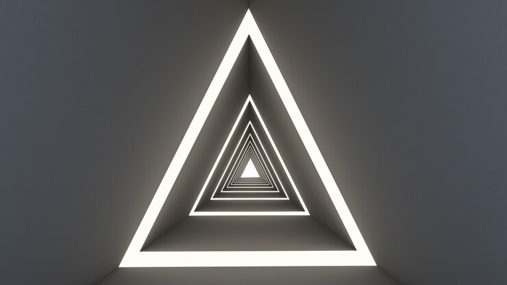 Foto render 3d de forma de triángulo abstracto en el fondo del túnel