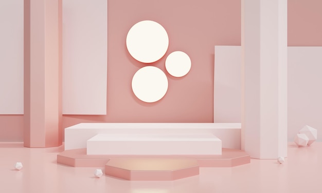 Render 3D Formas geométricas con fondo de colores pastel Fondo rosa