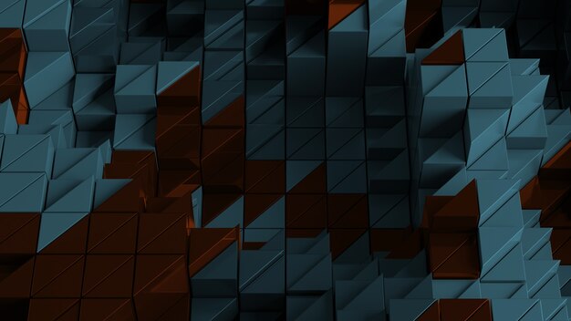 Render 3D de formas triangulares. Formas triangulares de extrusión repetible con nivel de altura aleatorio.