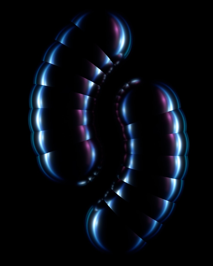 Foto render 3d de una gran cantidad de objetos reflectantes. interesantes reflejos metálicos. fondo moderno.
