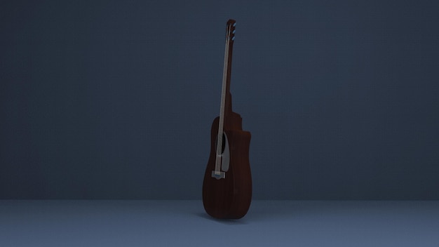 Render 3d Guitarra acústica marrón