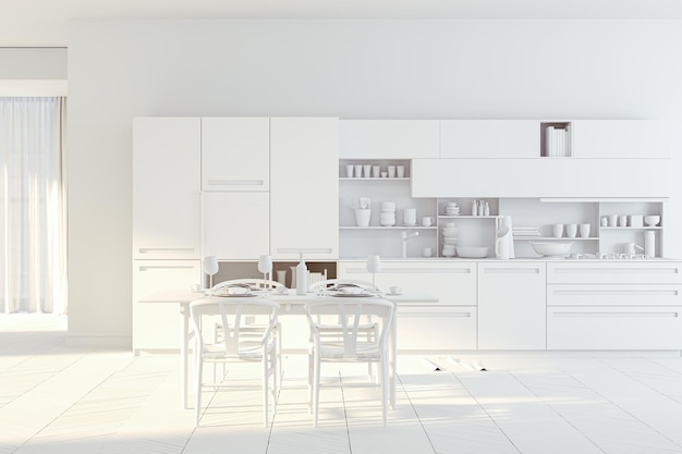 Render 3d de hermosa cocina moderna