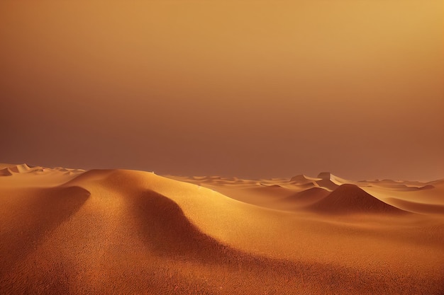 Render 3d Hermoso desierto árabe con cálidos colores dorados al atardecer