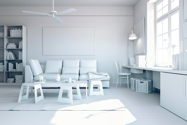 Render 3d de hermoso interior blanco sin texturas