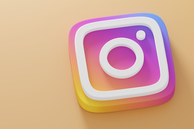 Render 3d de instagram de icono de cerca sobre un fondo amarillo. plantilla de promoción de cuenta.