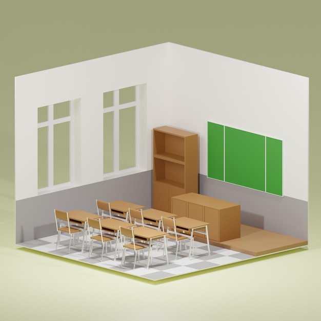 render 3d interior de clase isométrica