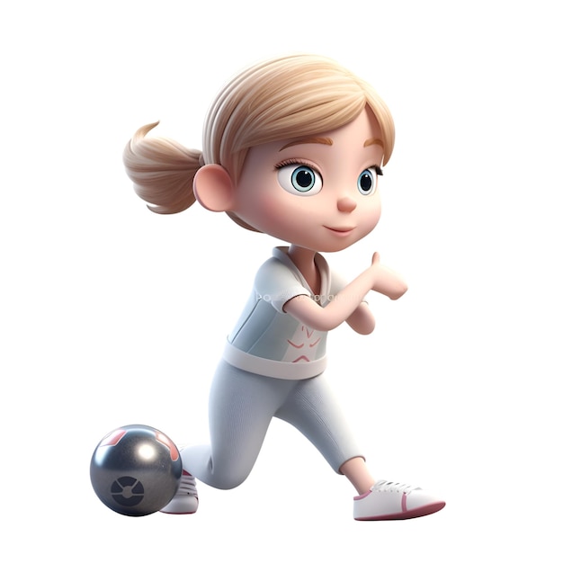 Render 3D de una linda chica rubia con balón de fútbol