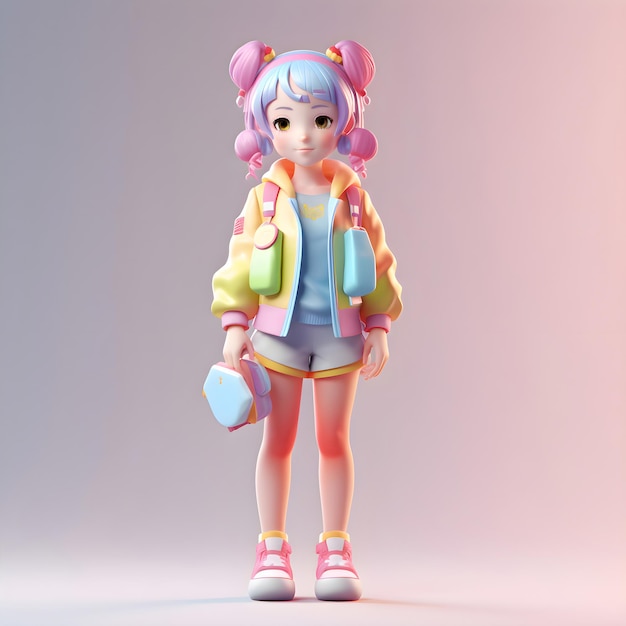 Render 3D de una linda niña con una mochila