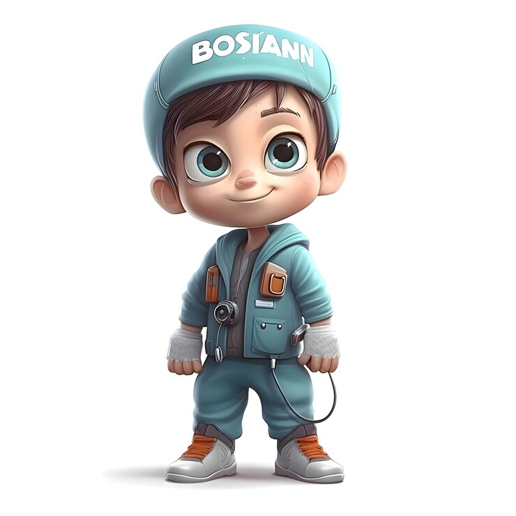 Foto render 3d de un lindo niño astronauta sobre fondo blanco.