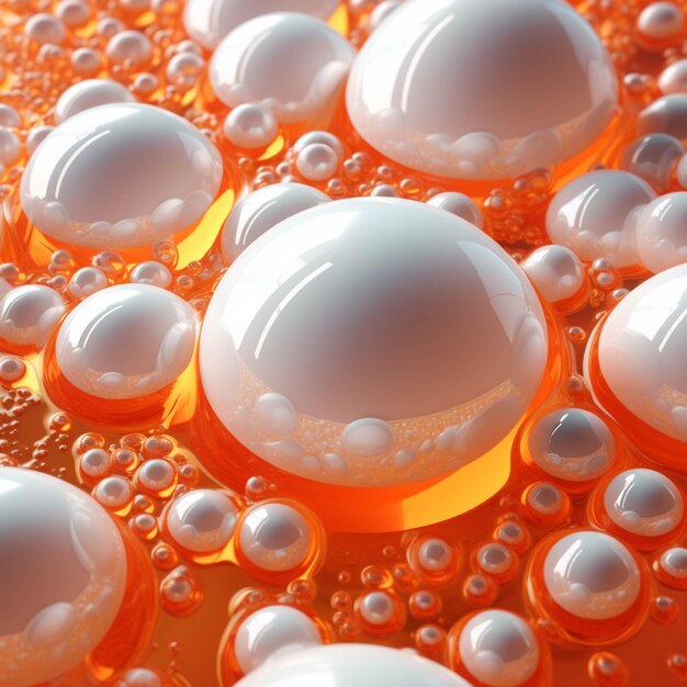 Render 3D de líquido blanco y naranja salpicando sobre fondo naranja