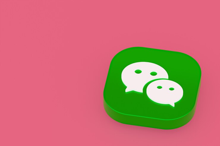 Foto render 3d del logotipo de la aplicación wechat sobre fondo rosa