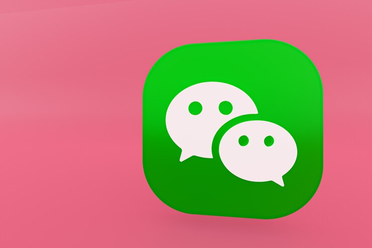 Foto render 3d del logotipo de la aplicación wechat sobre fondo rosa