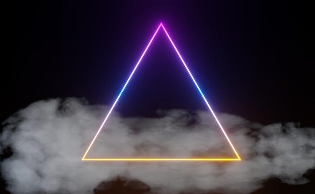 Render 3D de luz de neón RGB sobre fondo de oscuridad. Las líneas abstractas del láser se muestran en la noche. Escena de haz de espectro ultravioleta para maqueta y banner web.