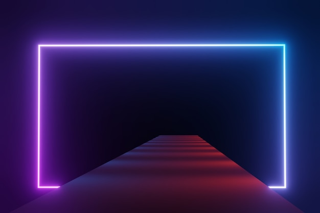 Render 3D de luz de neón RGB sobre fondo oscuro Las líneas láser abstractas se muestran en la noche