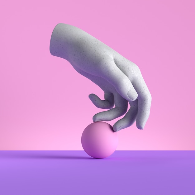 Foto render 3d de la mano del maniquí con bola