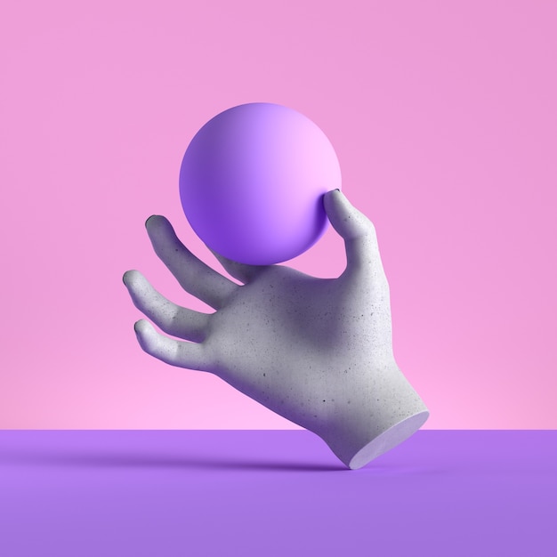 Render 3D de la mano del maniquí sosteniendo la bola