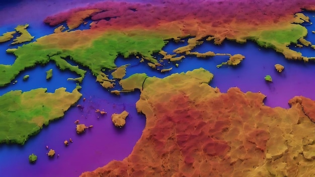 Render 3d mapa girado hecho de puntos concepto de mapa mundial tecnología de fondo con partículas