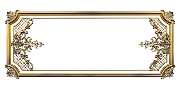 Render 3D de marcos vintage dorados decorativos Marco barroco dorado sobre fondo transparente