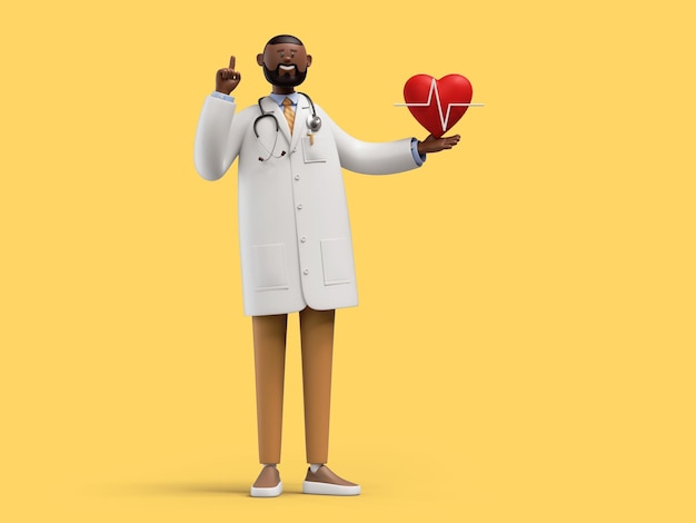 Render 3D médico de personaje de dibujos animados africanos