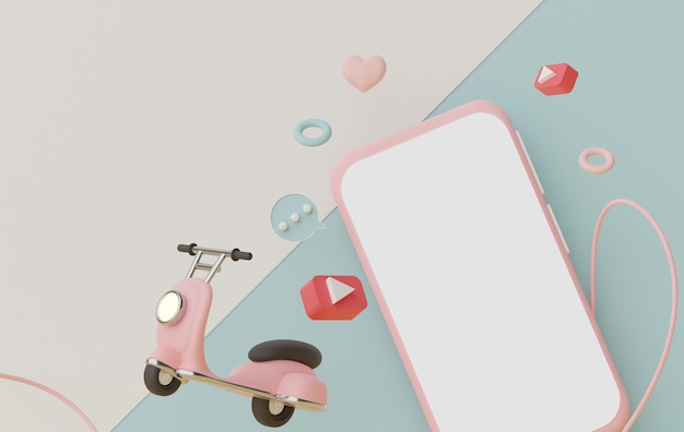 Render 3D Minimal smartphone para trabajar con espacio de copia en blanco