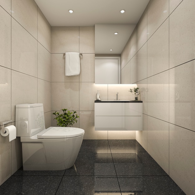 Render 3D moderno baño y ducha mínimos