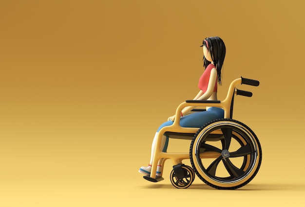 Render 3D Mujer sentada en silla de ruedas Diseño de ilustración 3d.