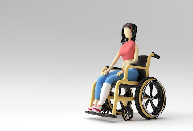 Render 3D Mujer sentada en silla de ruedas Diseño de ilustración 3d.