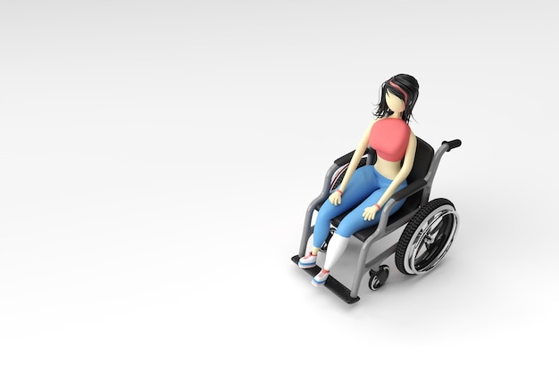 Render 3D Mujer sentada en silla de ruedas Diseño de ilustración 3d.