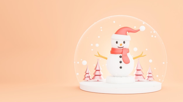 Render 3D de muñeco de nieve en temporada de invierno con decoración