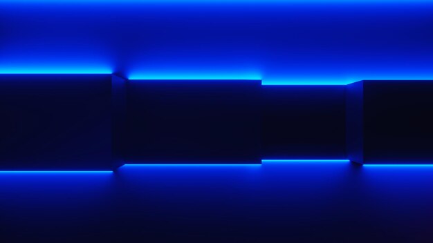 Render 3d de neón flash y luz que brilla intensamente en la escena oscura Líneas de movimiento de luz de velocidad