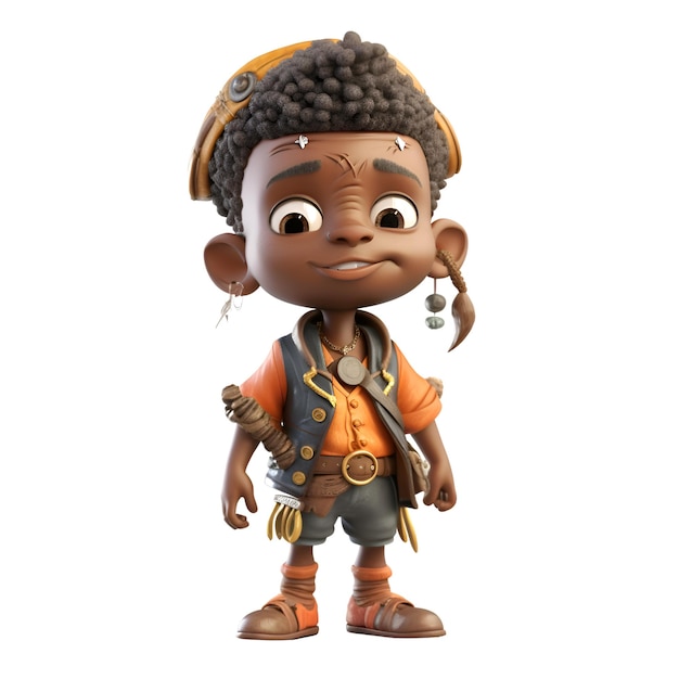 Render 3D de un niño afroamericano con un mosquetón