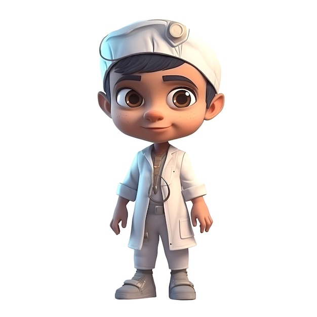 Render 3D de un niño pequeño con estetoscopio y gorra