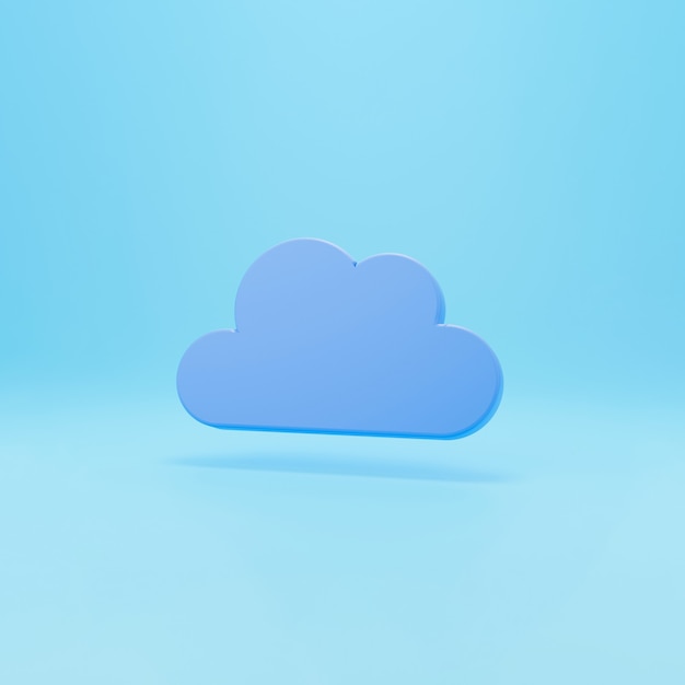 Render 3D. Una nube que flota en el aire. Icono de render 3d de nube de moda aislado sobre fondo azul