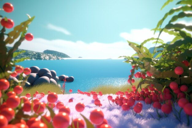 Render 3D de un paisaje de fondo con temática de verano