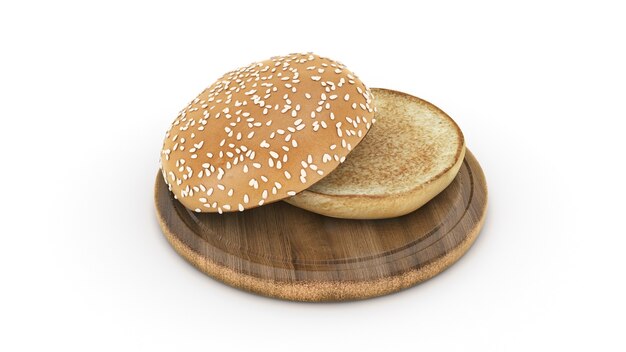 Render 3d de pan de hamburguesa abierto