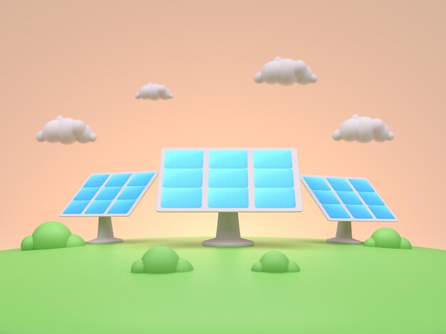 Foto render 3d de paneles solares