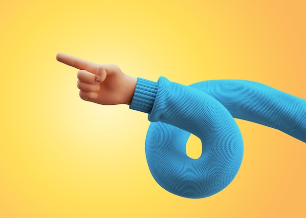 Render 3d personaje de dibujos animados en espiral mano en puntos suéter azul